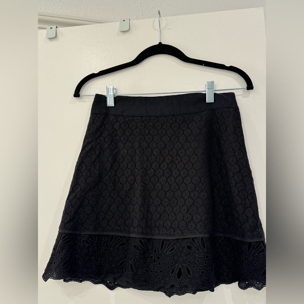 Loft a line skirt black eyelet fabric